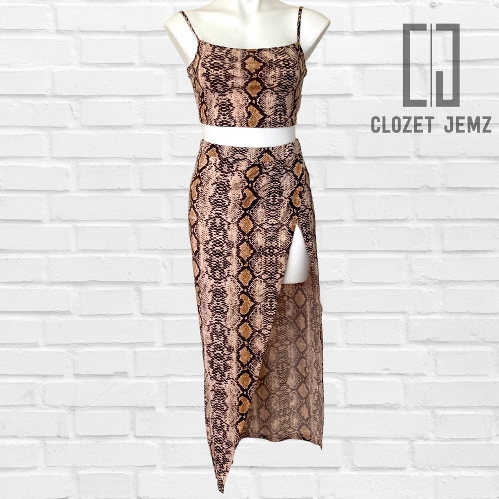 Women's NEW Medium 2 Piece Set - Snake Print Crop Top & Slit Skirt Co-Ord
